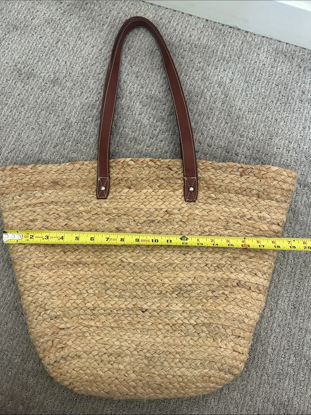Haute Hippie Tan Straw Tote with Brown Leather Trim